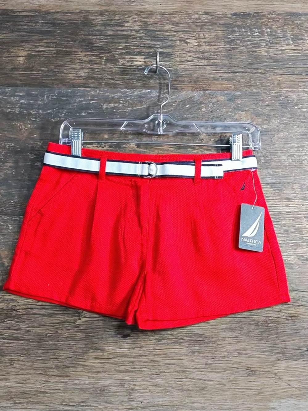 Nautica Red Women's High-Waist Shorts with White & Navy Belt